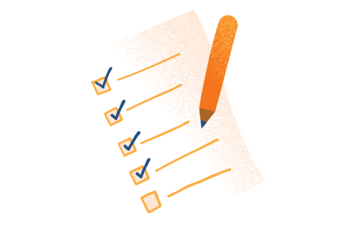 Illustration of a checklist with several checked boxes and an orange pencil beside it.